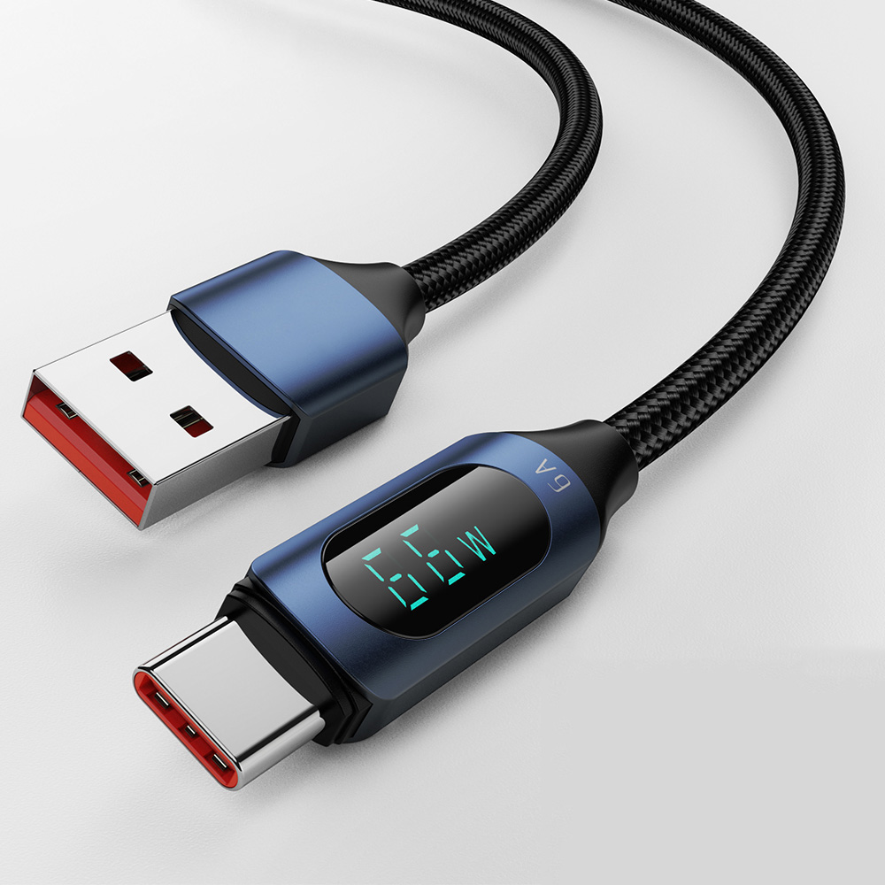 Toocki Smart Nylon Type C Cable 6A 66W Usb C Cable With LED Digital Display Phone Fast Charging Usb Cable 1M 2M